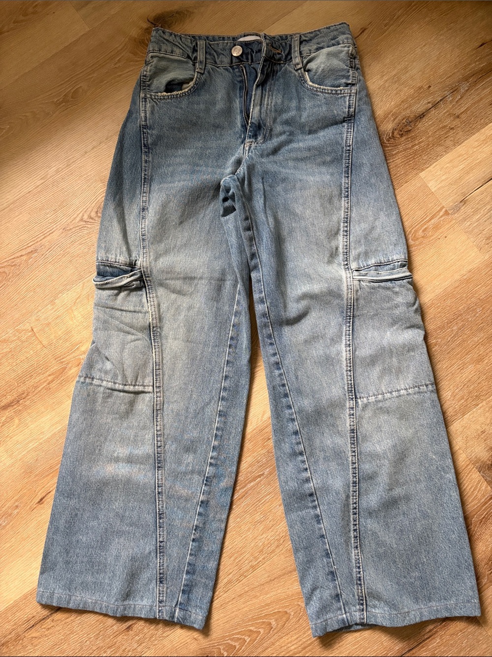 Zara Light Blue Wide-Leg Cargo Jeans